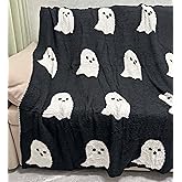 Soft Ghost Throw Blanket Cute Funny Spooky Blanket Blanket Plush Fuzzy Reversible Blankets for Bed Sofa Couch Livingroom Chair Car Travel, 51"x63", Black