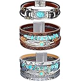 Sanfenly Leather Wrap Bracelets for Women,Boho Wrap Bracelets Leather Cuff Bangle Beads Bracelets Stackable Western Bracelets Jewelry for Women (Gold/Black/Gray/Turquoise)