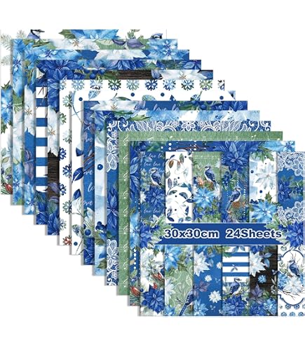 24 Sheets 6x6 Inch Snowflake Scrapbook Paper - Blue Pattern Cardstock For DIY Cards, Photo Albums & Scrapbooking