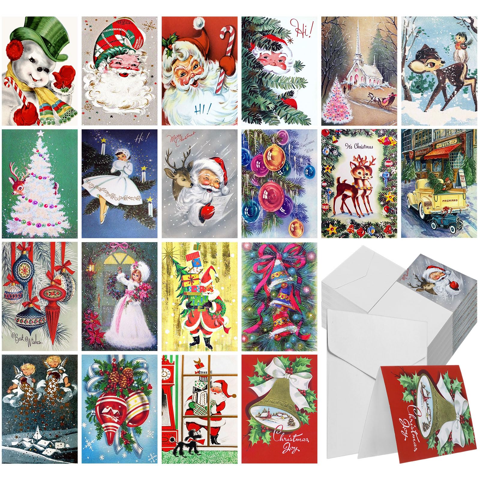 Photo 1 of Jetec 200 Pack Christmas Cards with Envelopes Christmas Holiday Greeting Card Set with 200 Christmas Cards and 200 Envelopes, 20 Designs, 4 x 6 Inch