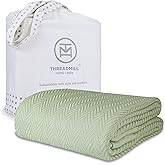 Threadmill Luxury Cotton King Size Blanket | All-Season Cozy Cotton Blankets for King Size Bed | Herringbone Soft Fall Thermal Blanket fits California King Size Bed 106 x 92 | Sage Green