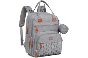 WV WELAVILA Diaper Bag Backpack, Unisex Baby Bags with Changing pad, Insulated Pockets & Pacifier Holder for Boys Girls, WELAVILA Large Multifunction Travel Back Pack for Mom & Dad, Gray