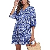 Womens Summer Dresses 2025 Boho Floral Drawstring V Neck Chiffon Lantern Sleeve Casual Beach Mini Dress Sundress