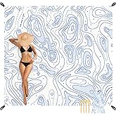 110''×118'' Oversized Beach Blanket for 4-8 Adults, White Waterproof Sandproof Picnic Blanket, Lightweight Foldable Sand Free Outdoor Mat w/ 4 Stakes & Portable Carry Bag for Travel, Camping, Hiking