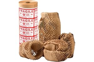 LUCKYGUARD Honeycomb Packing Paper 12" Width X 200 FT for Moving Glass Dishes Recyclable Wrapping Paper Bubble Wrap Packing Material for Shipping Fragile Items Shipping Filler with 20 Fragile Stickers