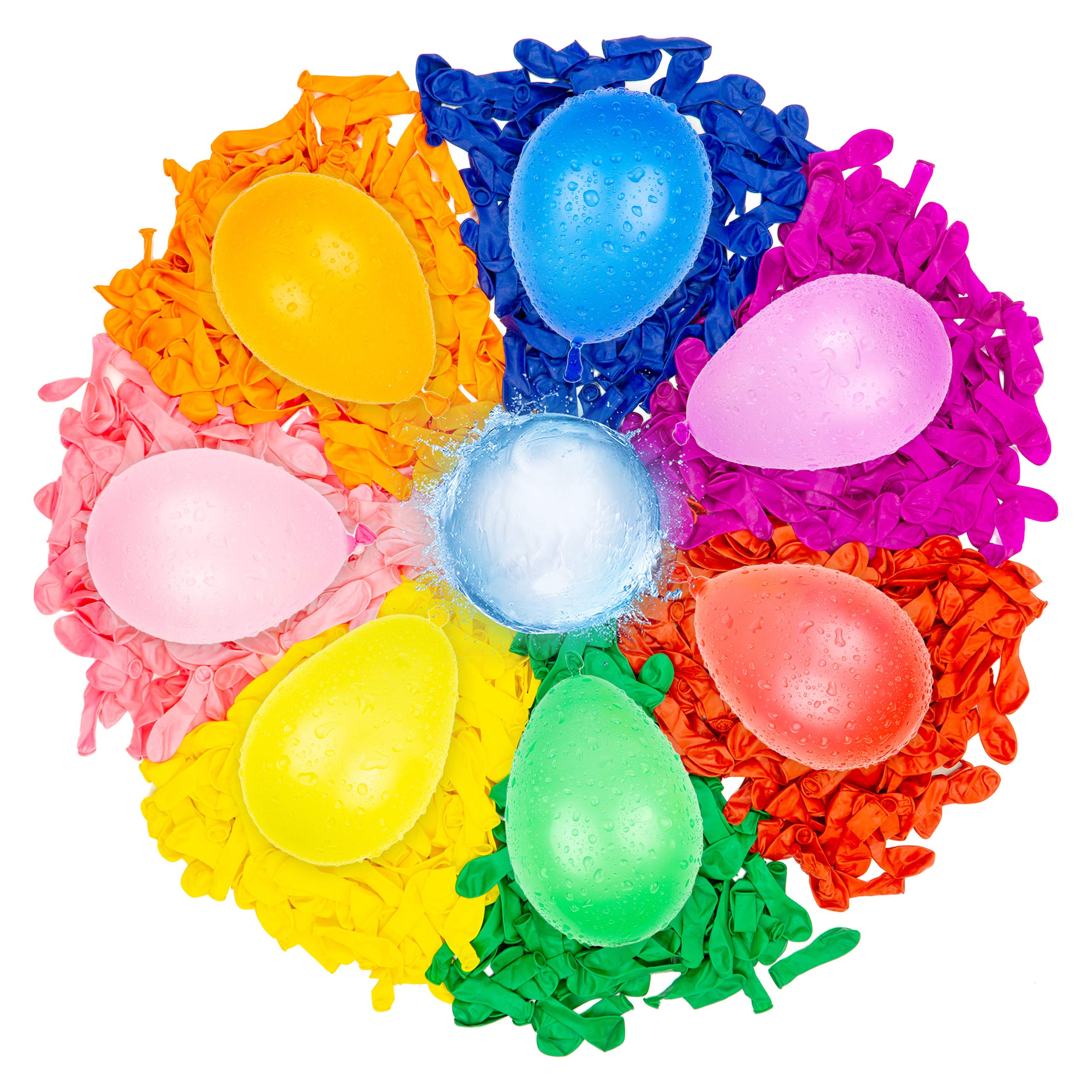 Belmalia 1000 Water Balloons Water Bombs with Filling Aid Attachment, multicoloured, easy to fill