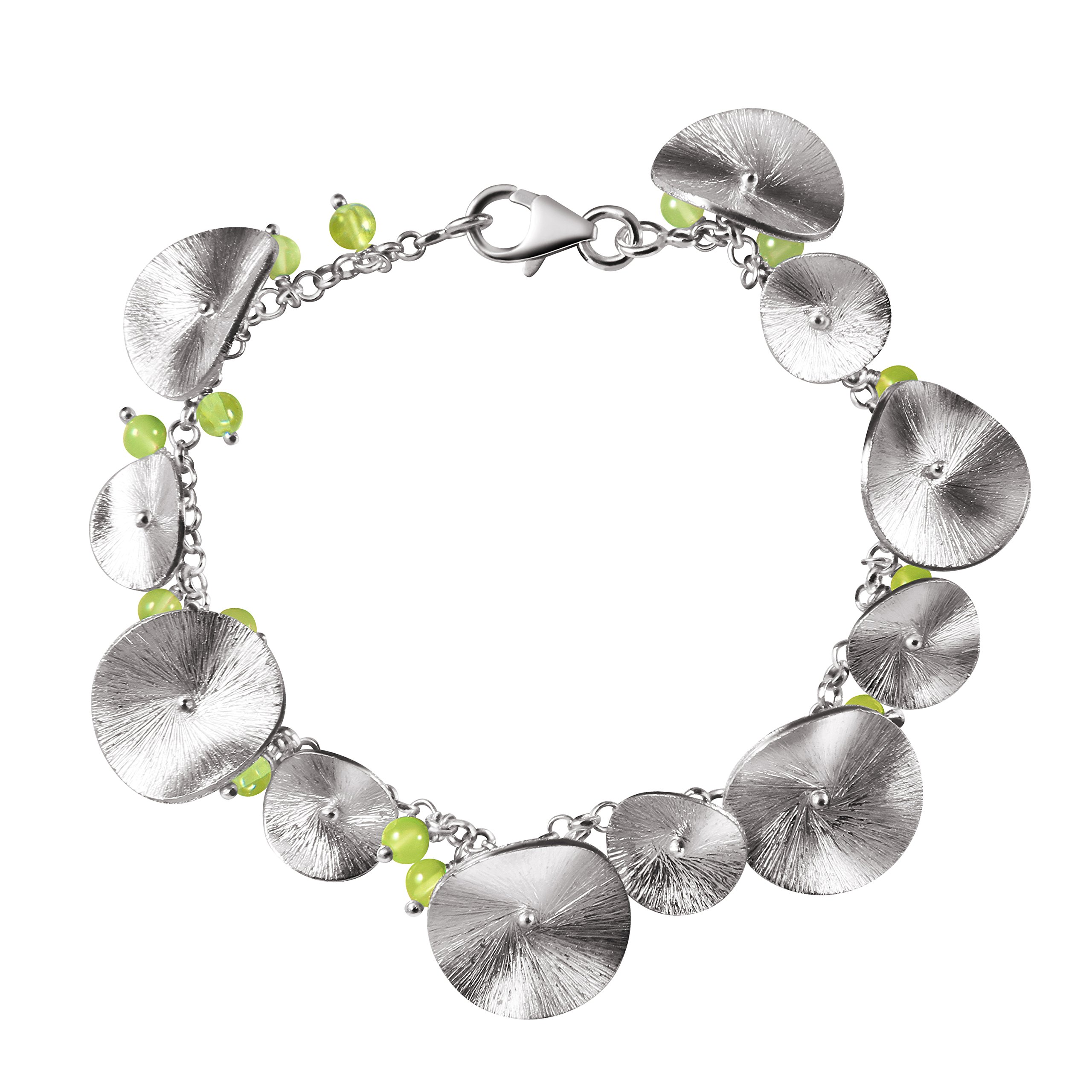 Franki Baker 925 Sterling Silver Green Peridot Gemstone Lily-Pad Bracelet Length 18cms