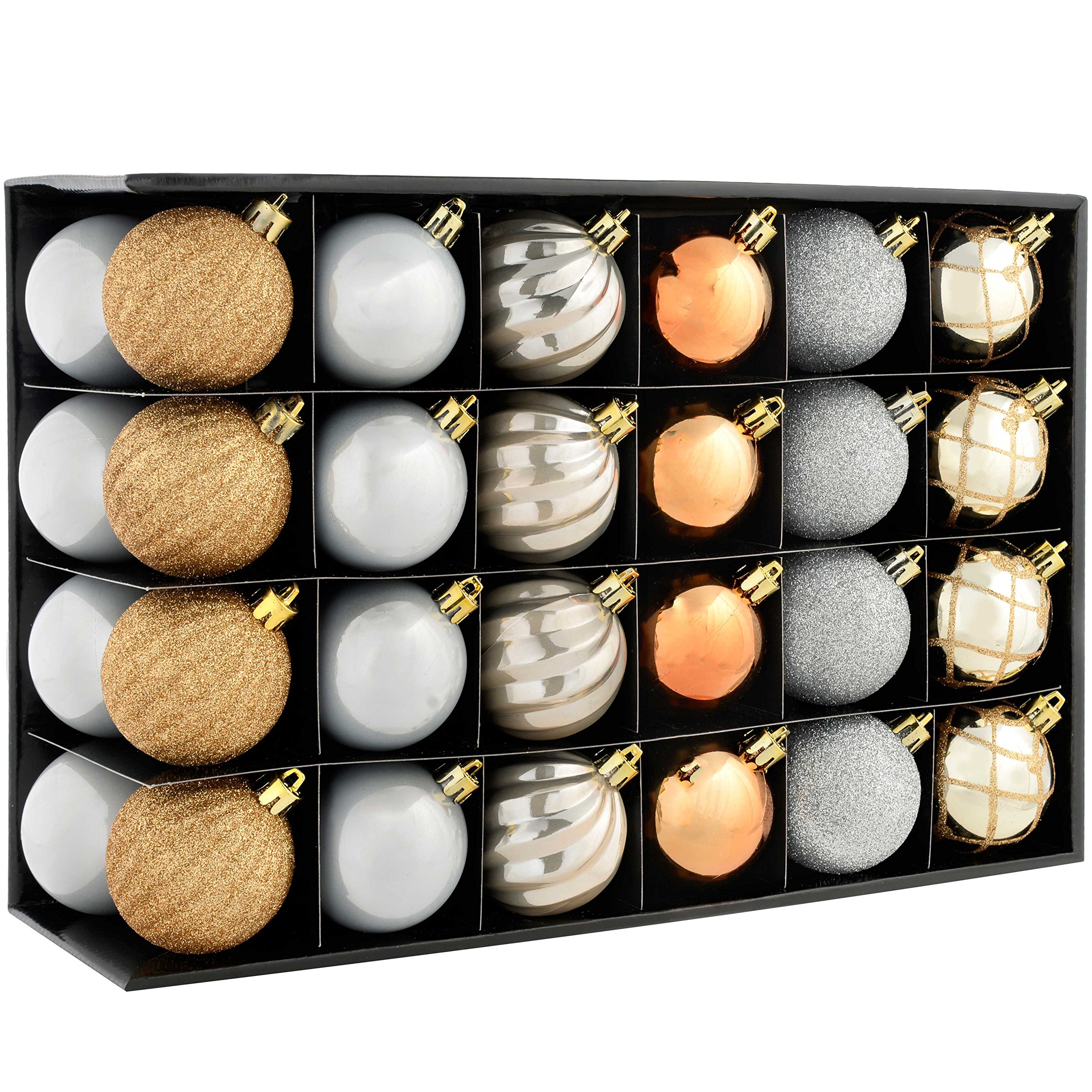 WeRChristmas Shatterproof Luxury Christmas Tree Baubles - 48-Piece, Bronze/Silver/Gold