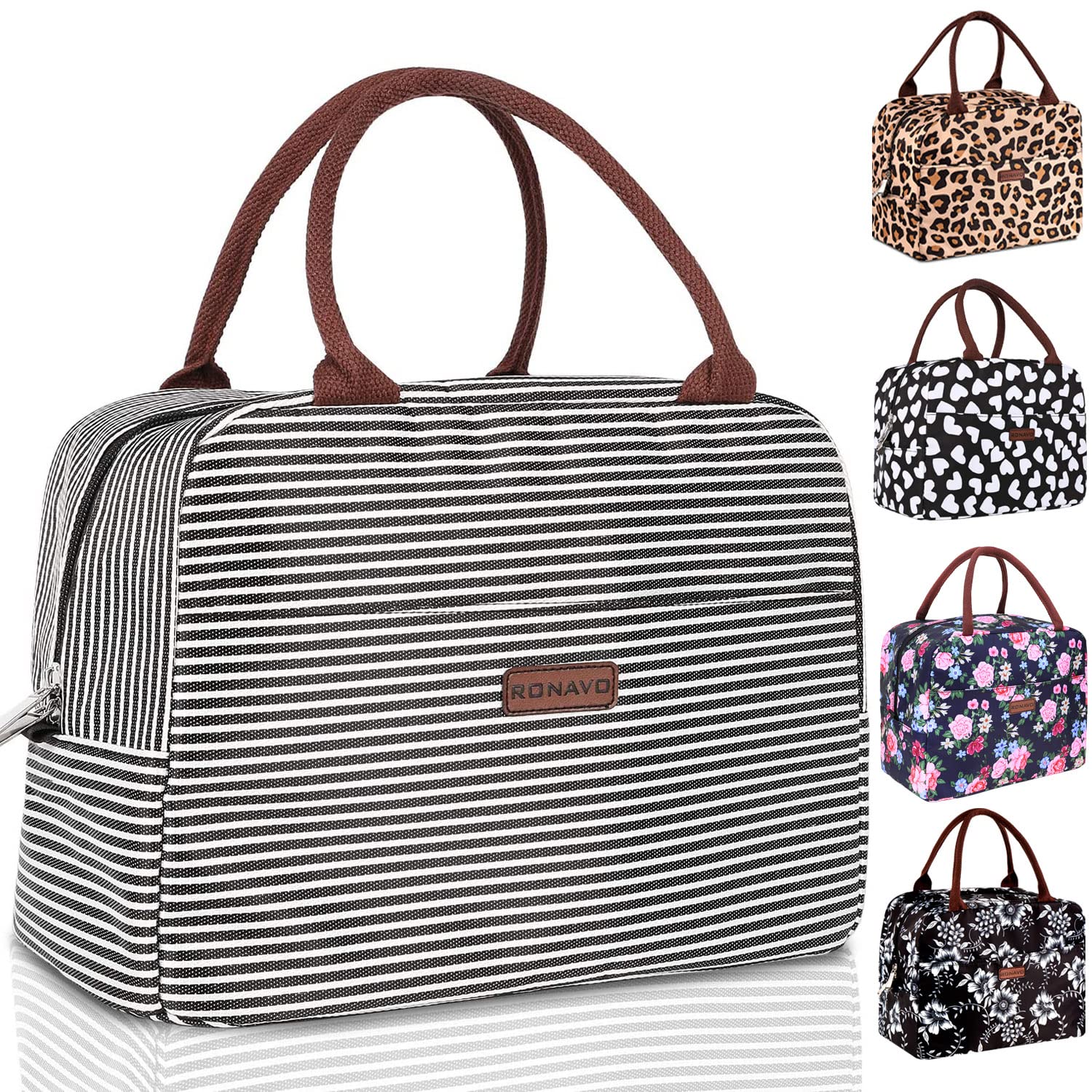 RONAVO Lunch Bags Tote Bag Lunch Bag for Women Lunch Box Insulated Lunch Container - Tough & Spacious Adult Lunchbox (Stripe