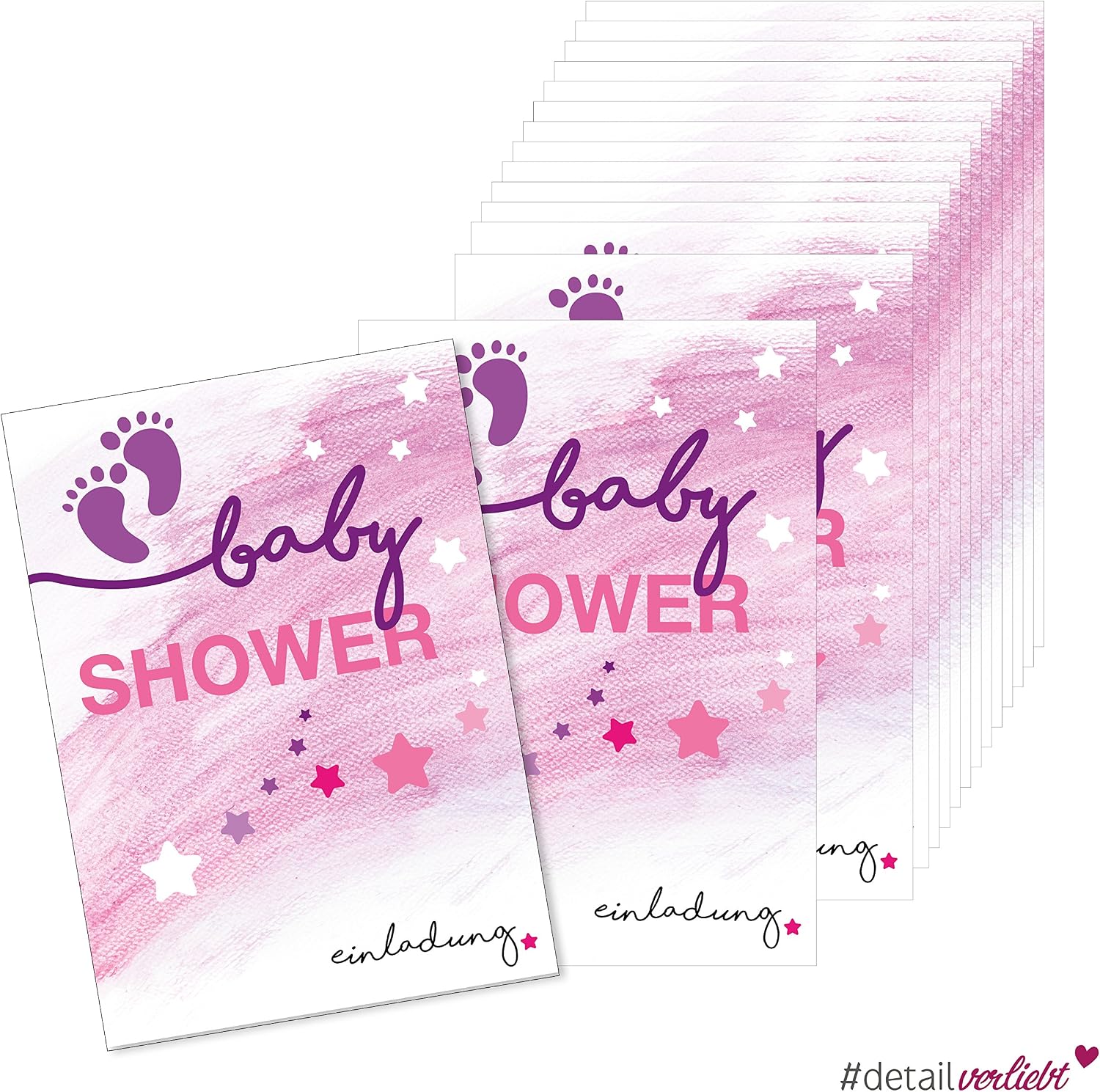 Detailverliebt 15 Einladungskarten Baby Shower I Dv 147 I Din A6 I Einladung Set Baby Party Rosa Lila Madchen Girl Invitations Spielzeug Einladungen Memorial Cards Ie