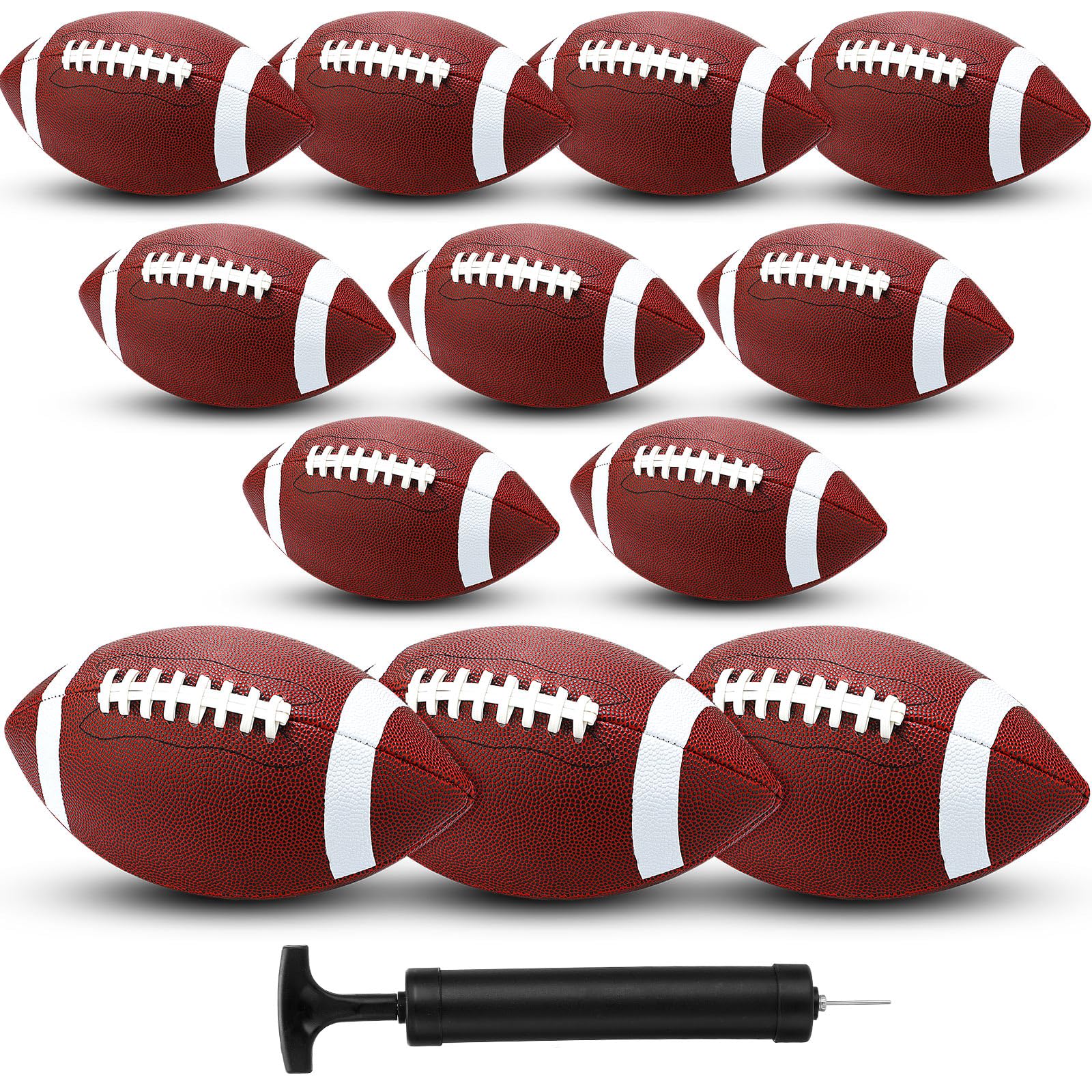 Photo 1 of Jerify 12 Pcs Composite Leather Footballs Official Composite Ball Inflatable Football with Pump Indoor Outdoor Football Bulk for Training and Recreational Play(Size 6,Brown White)