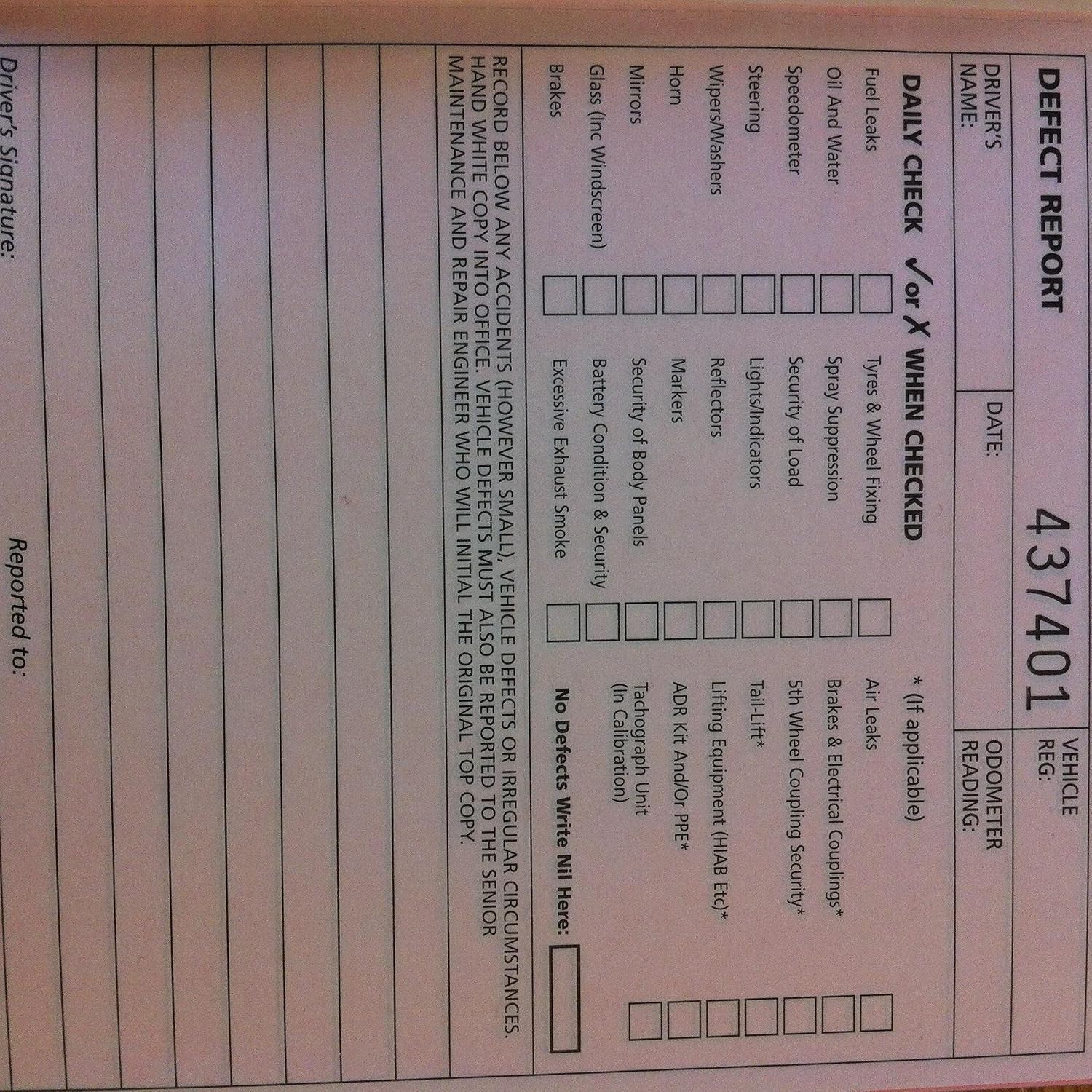 50 Page Duplicate Vehicle Check & Defect Report Book - Image 3