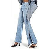 ETTELO Womens Jeans Hig Waisted Straight Leg Loose Stretchy Tummy Control Trendy Side Slit Jeans for Women 2025