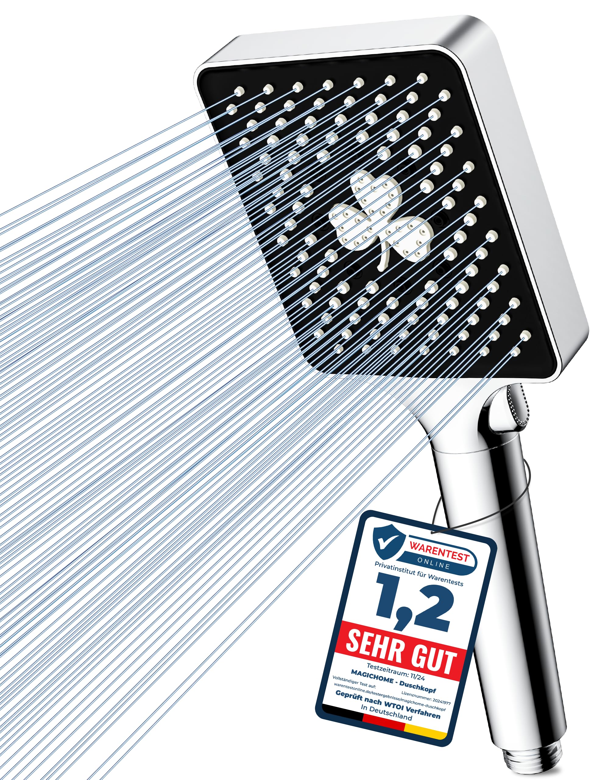 Magichome Duschkopf, Hochdruck Handbrause mit 6 Strahlarten Duschkopf Groß Wassersparend Duschbrause Regendusche,Chrom