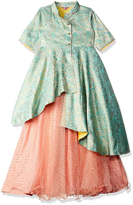 Girls' Asymmetrical Hemline Regular Fit Salwar Suit Set
