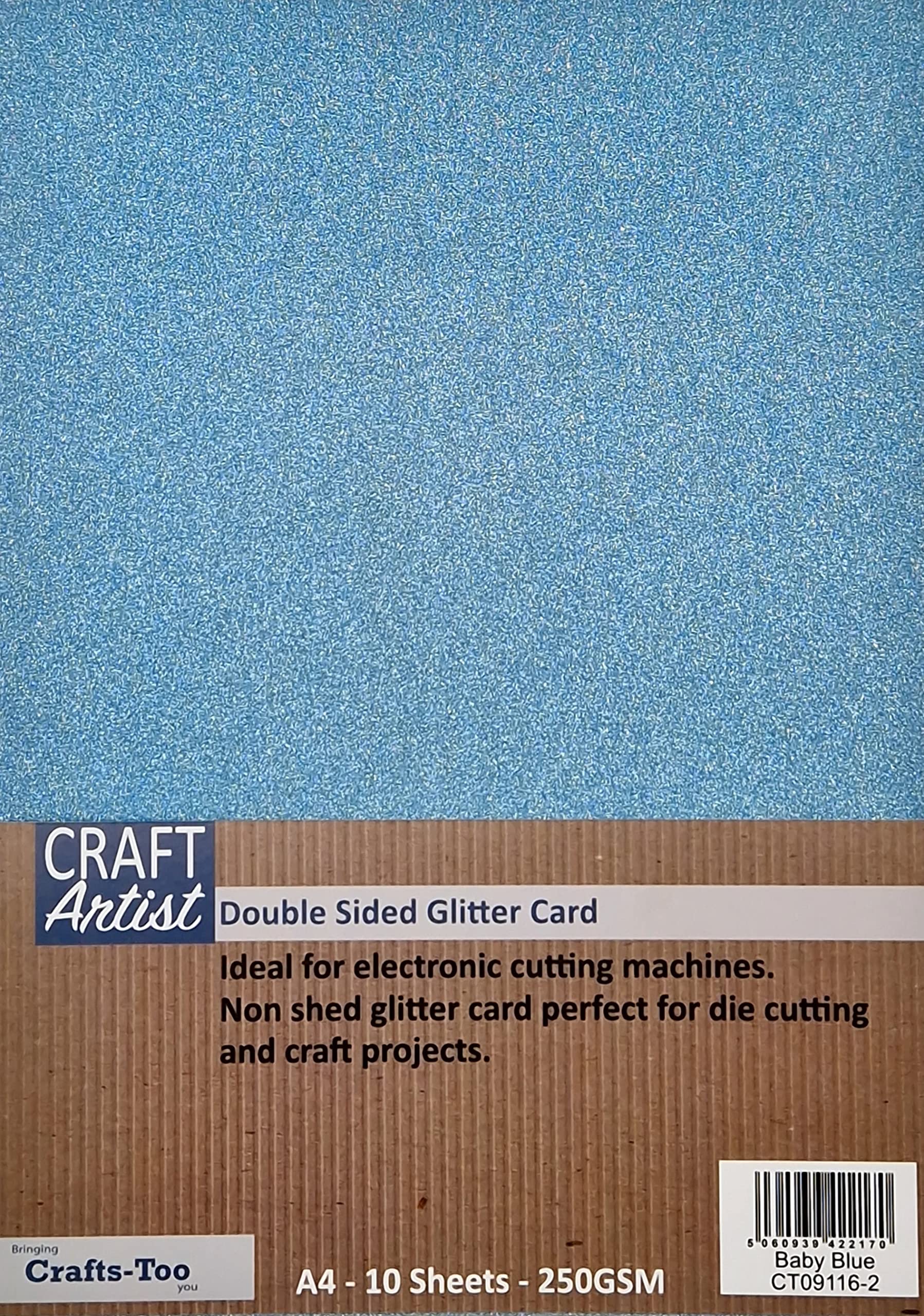 Craft Artist A4 Double - Sided Glitter Card - Baby Blue - 250GSM - Non Shed - Use with Cricut, Brother, Silhouette - for Paper Craft, Birthday Toppers, Home Decor, Stationary, (10 Pack)