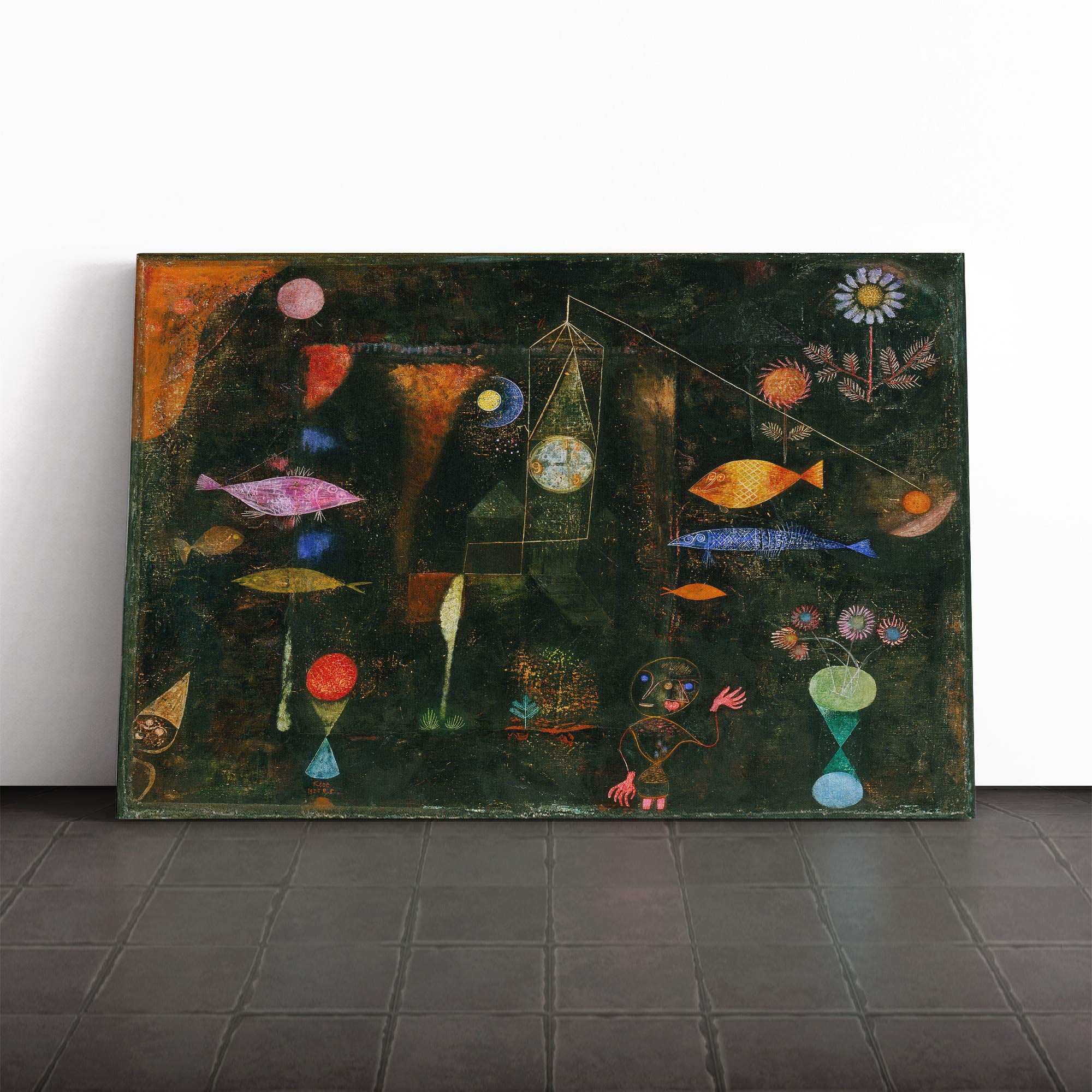 Paul Klee Fish Magic Canvas Print | Gallery Wrapped 30mm Frame Wall Art | 20x14 inches | Ready to Hang | Modern Animals Picture | Living Room Bedroom Lounge Office