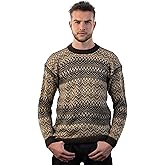 INTI ALPACA Men's Crewneck Fair Isle Alpaca Sweater in Brown Tones Lavaredo