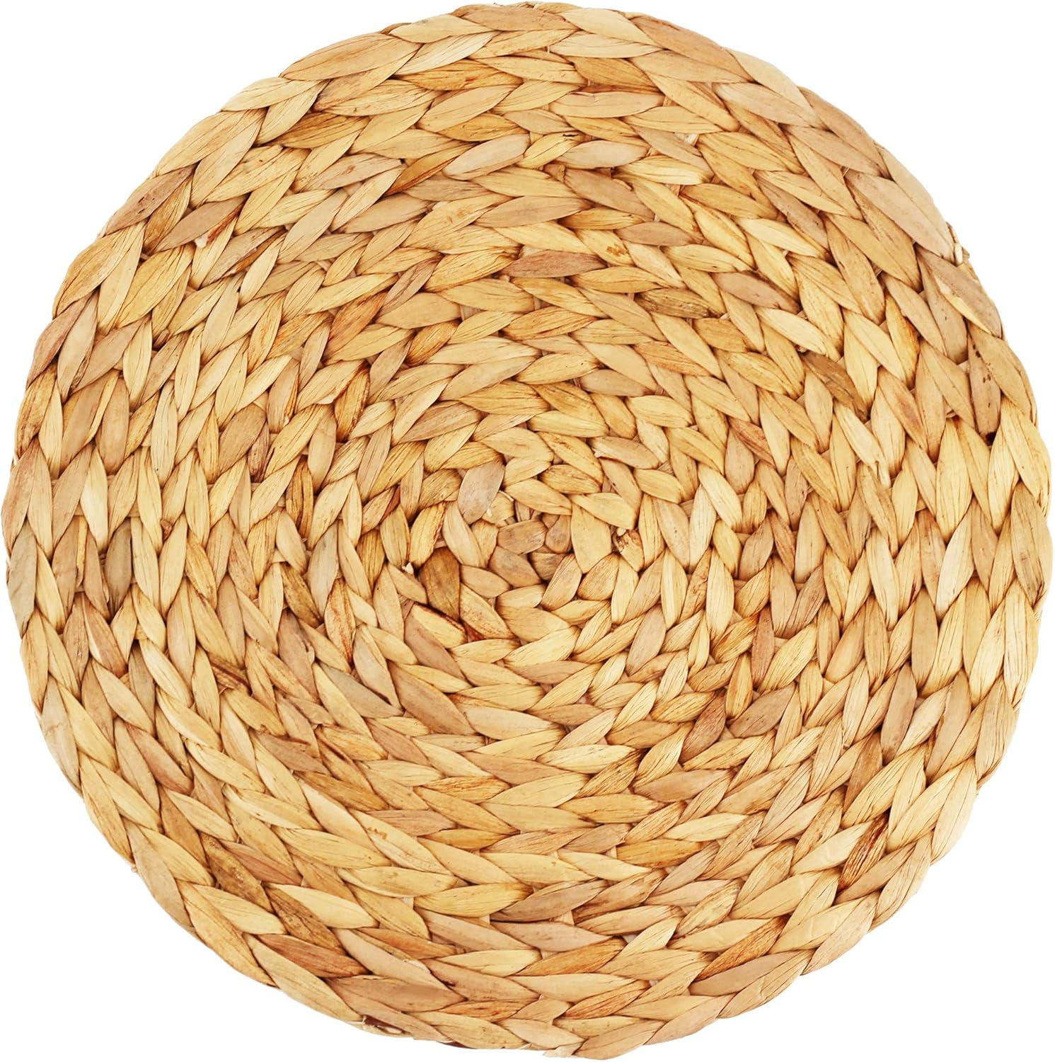 Decorasian Seaweed Water Hyacinth Placemat Set, Wipe Clean, 35 cm, Round, Natural, Pack of 6