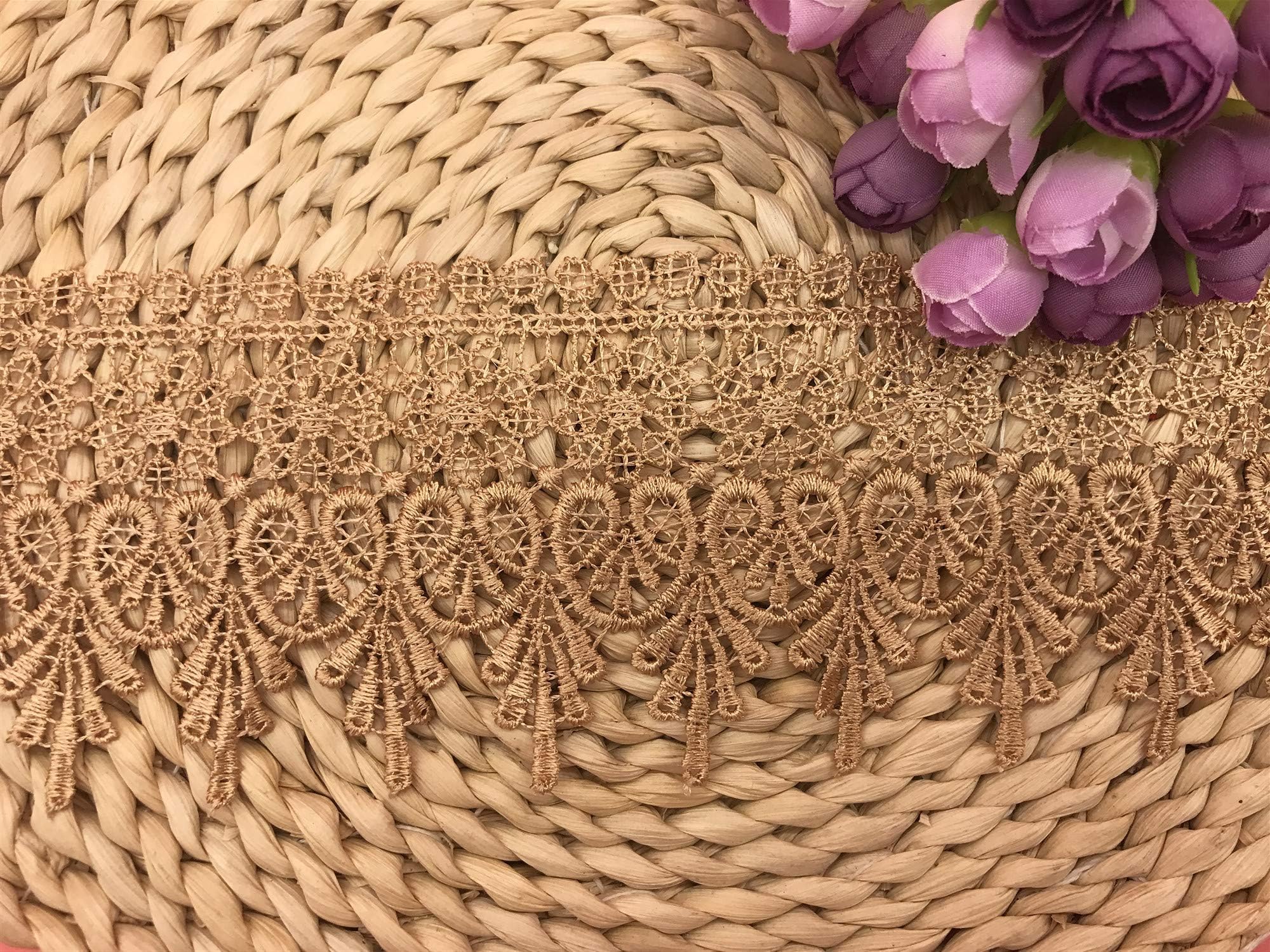 9CM Width Europe Chips Pattern Inelastic Embroidery Lace Trim,Curtain Tablecloth Slipcover Bridal DIY Clothing/Accessories.(4 Yards in one Package) (Gold)