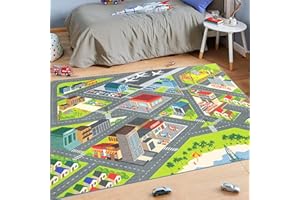 KC Cubs 5x7 City Streets Car Road Rug – Educational Non-Slip Play Mat for Kids, Toddlers, Nursery, Classroom, Playroom, Baby Daycare, Boy Girl Carpet