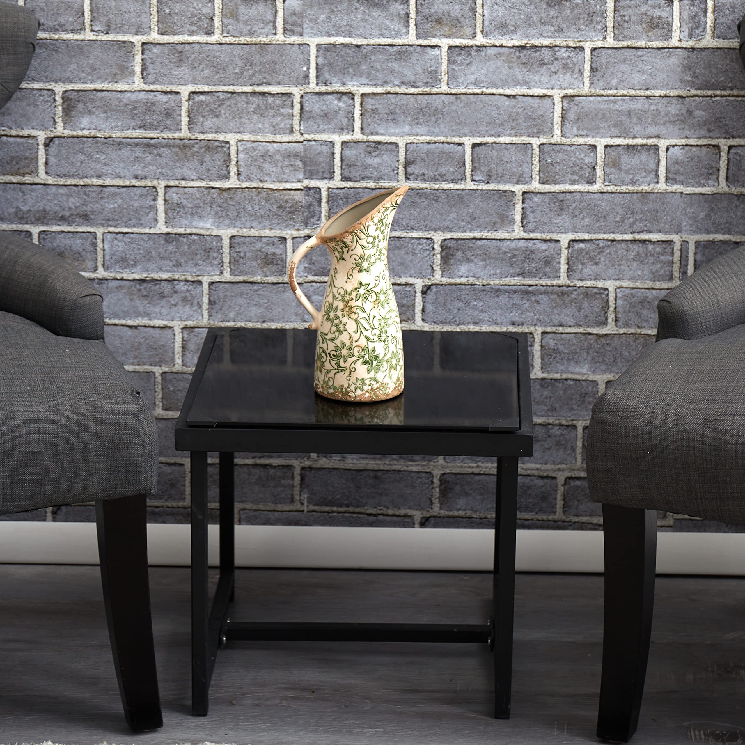 6.5in. Tuscan Ceramic Green Scroll Pitcher Vase - Image 3