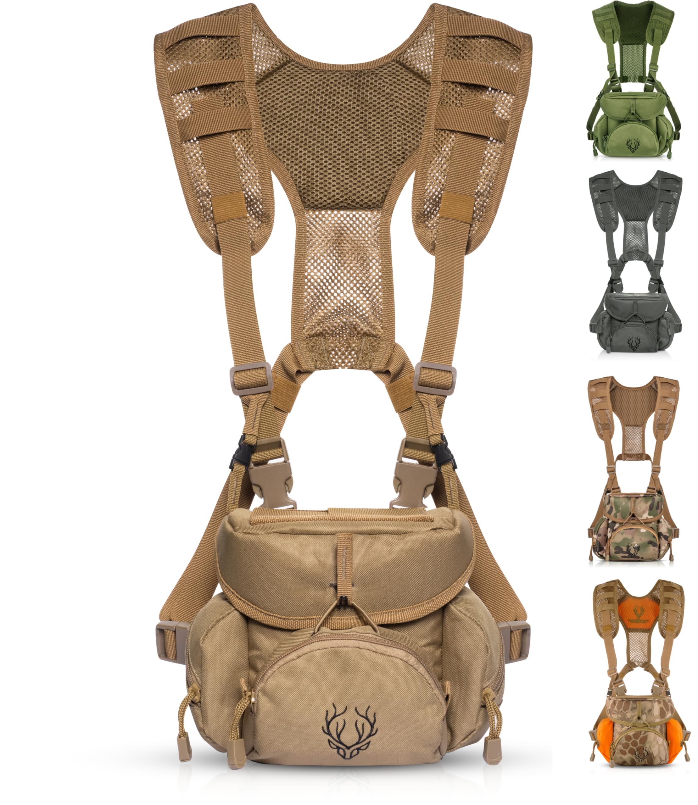 Photo 1 of Boundless Performance Binocular Harness Chest Pack - Our Bino harness case is great for hunting, hiking, and shooting - Binoc straps secure your binoculars - holds rangefinders, bullets, gear - Coyote