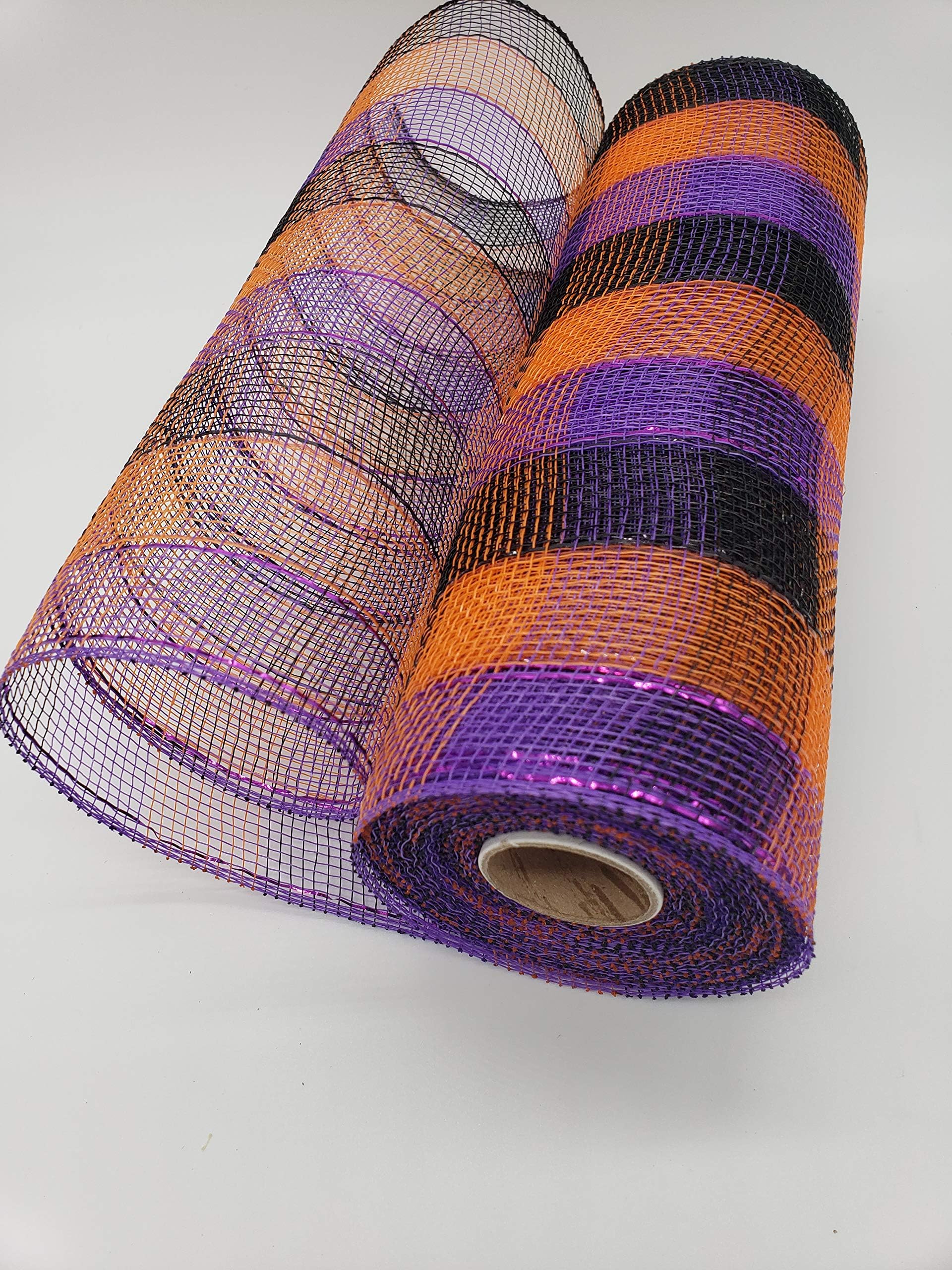 10 Inch x 30 Feet Deco Poly Mesh Ribbon - Orange Purple Black Small Plaid : RE1330F2