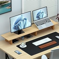 Aothia Large Dual Monitor Stand Riser, Solid Wood