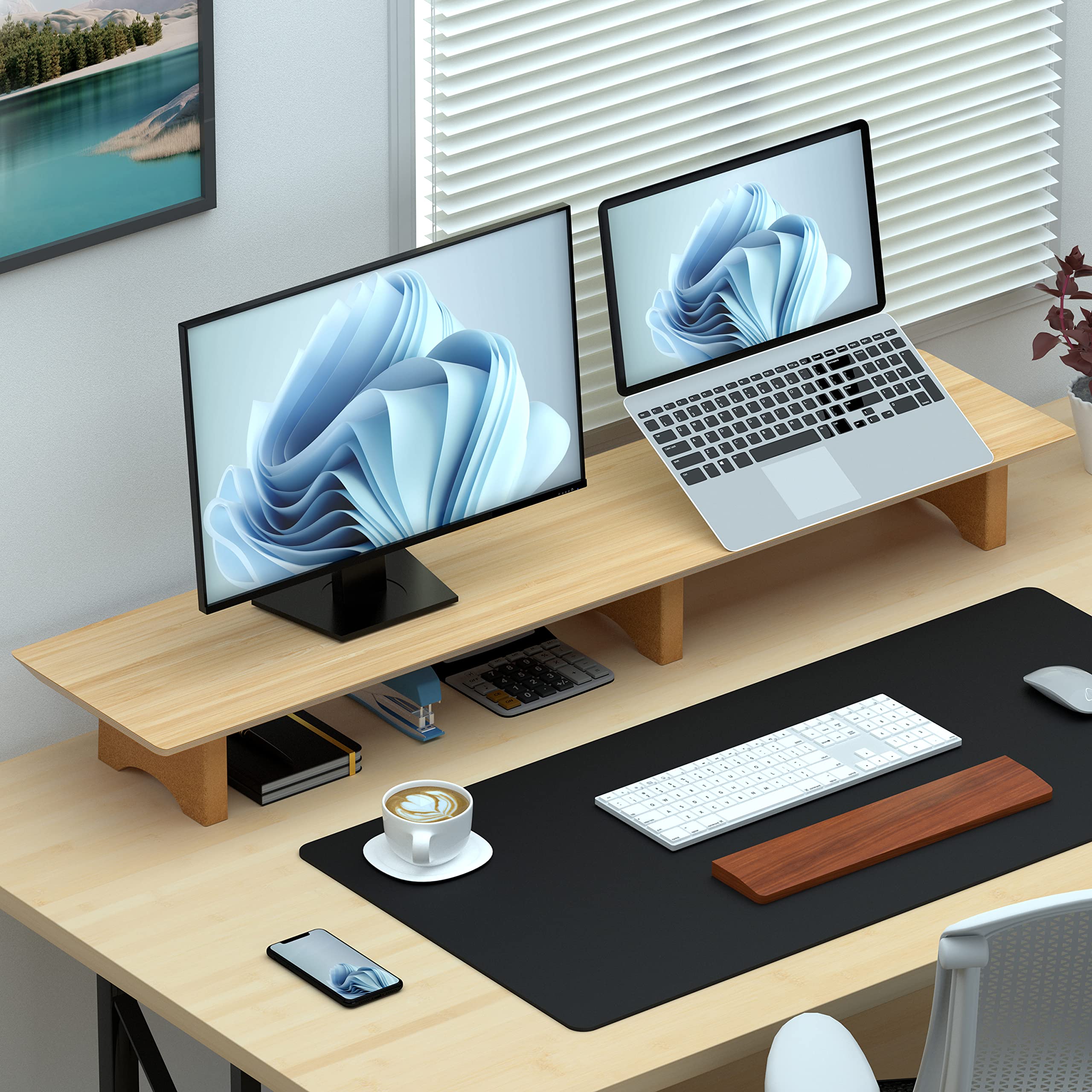 Mua Aothia Large Dual Monitor Stand Riser, Solid Wood Desk Shelf with ...