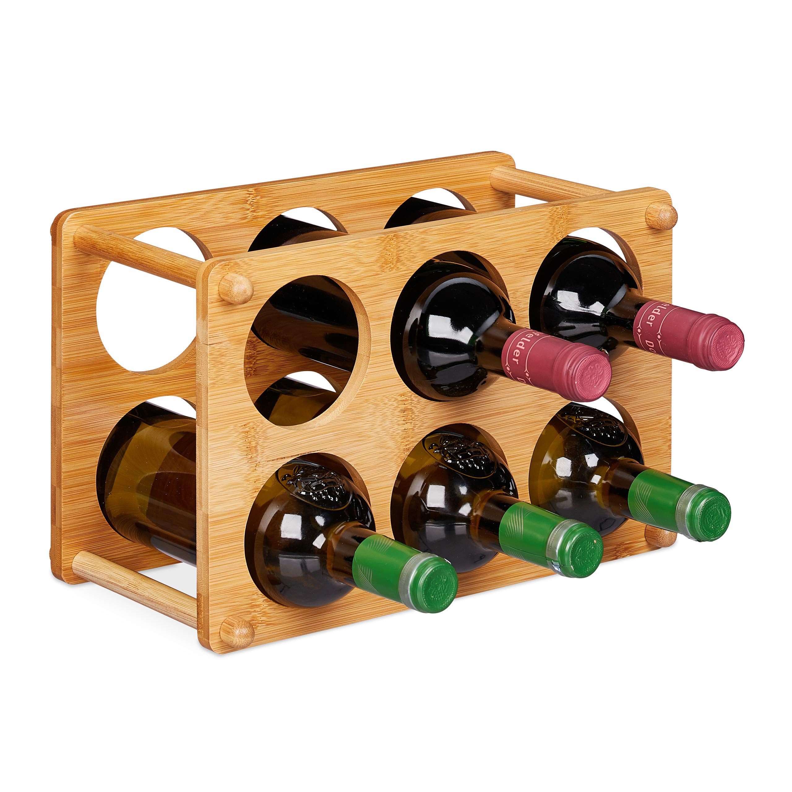 Relaxdays Bamboo Wine Rack, 6 Bottles Capacity, Arch-Shape, Table Stand, H x W x D 21 x 32 x 18.5 cm, Natural
