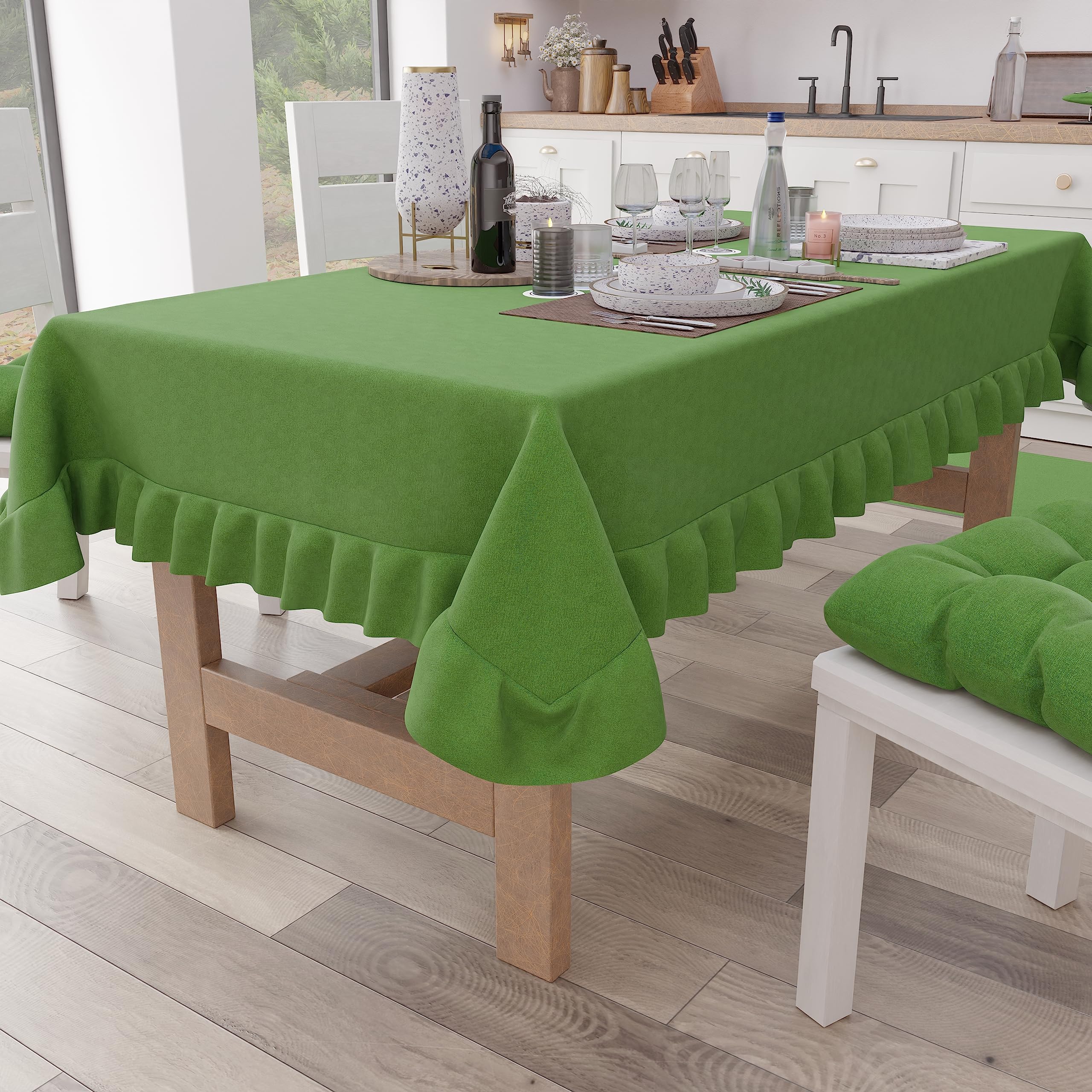 PETTI Artigiani Italiani - Table Cloth with Valance Table Cloth Rectangle Kitchen Tablecloth with Valance Plain Cotton Tablecloth X6 Seater (140x180cm) Green