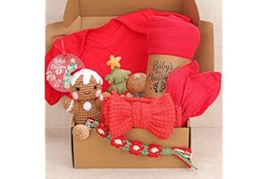 ELYSIRISE Baby Girl Christmas Gifts,Newborn Baby Girl First Christmas Gift with Blanket Onesie Gingerbread Rattle