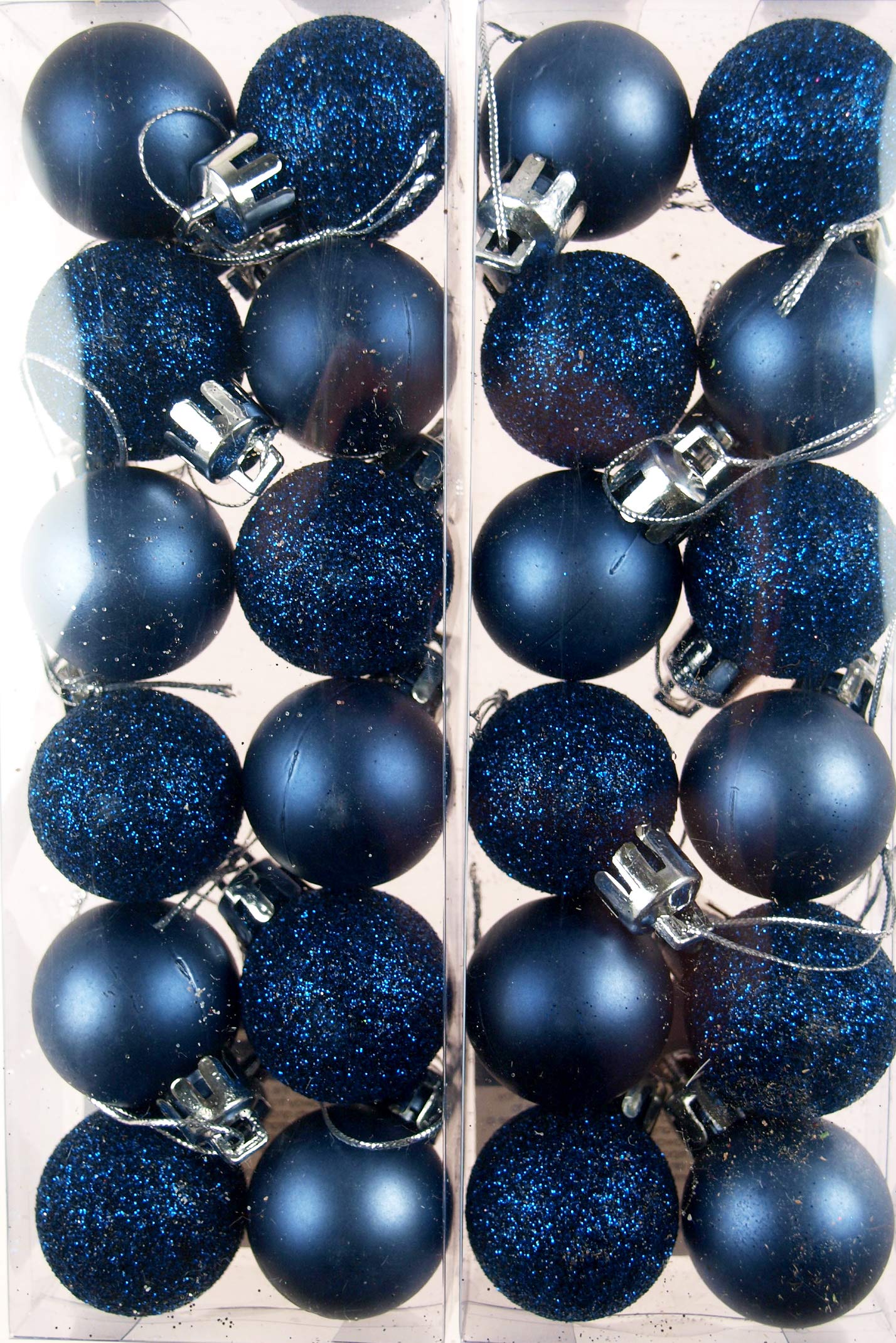 Set Of 24 Mini Christmas Navy Blue Glitter Tree Baubles Decorations