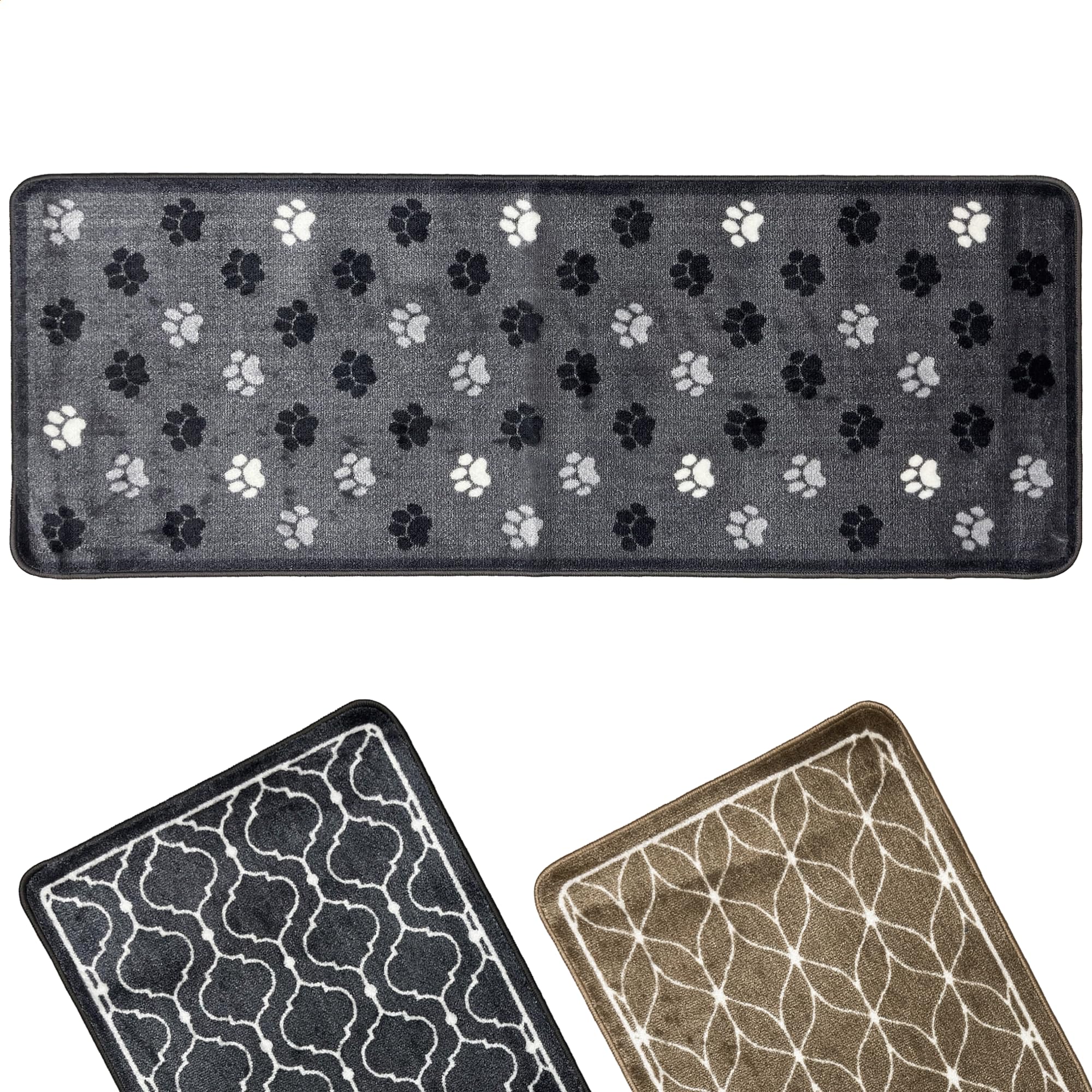 Mighty Mats Supersoft Washable Runner - Highly Absorbent Anti-Slip Hallway Runner with Durable Latex Backing - Versatile Rug- Grey Paw Print, 57 x 150cm