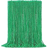 4E's Novelty St Patricks Day Beads Necklace Bulk (Pack of 72) Green Beads - Saint Pattys Gifts, 33 Inch 7mm Party Favor Supply, St Patricks Day Outfit Costume Dress UP Accessories Bulk Parade Throws