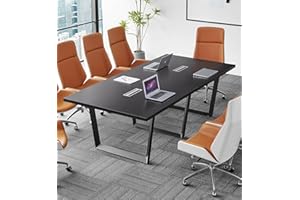 ahliss Sturdy Conference Table with Cable Management Grommets Modern Rectangle Office Meeting Table with Wood Tabletop and Metal Frame & Legs- Easy Assembly Boardroom Table (Black, 8 Foot)