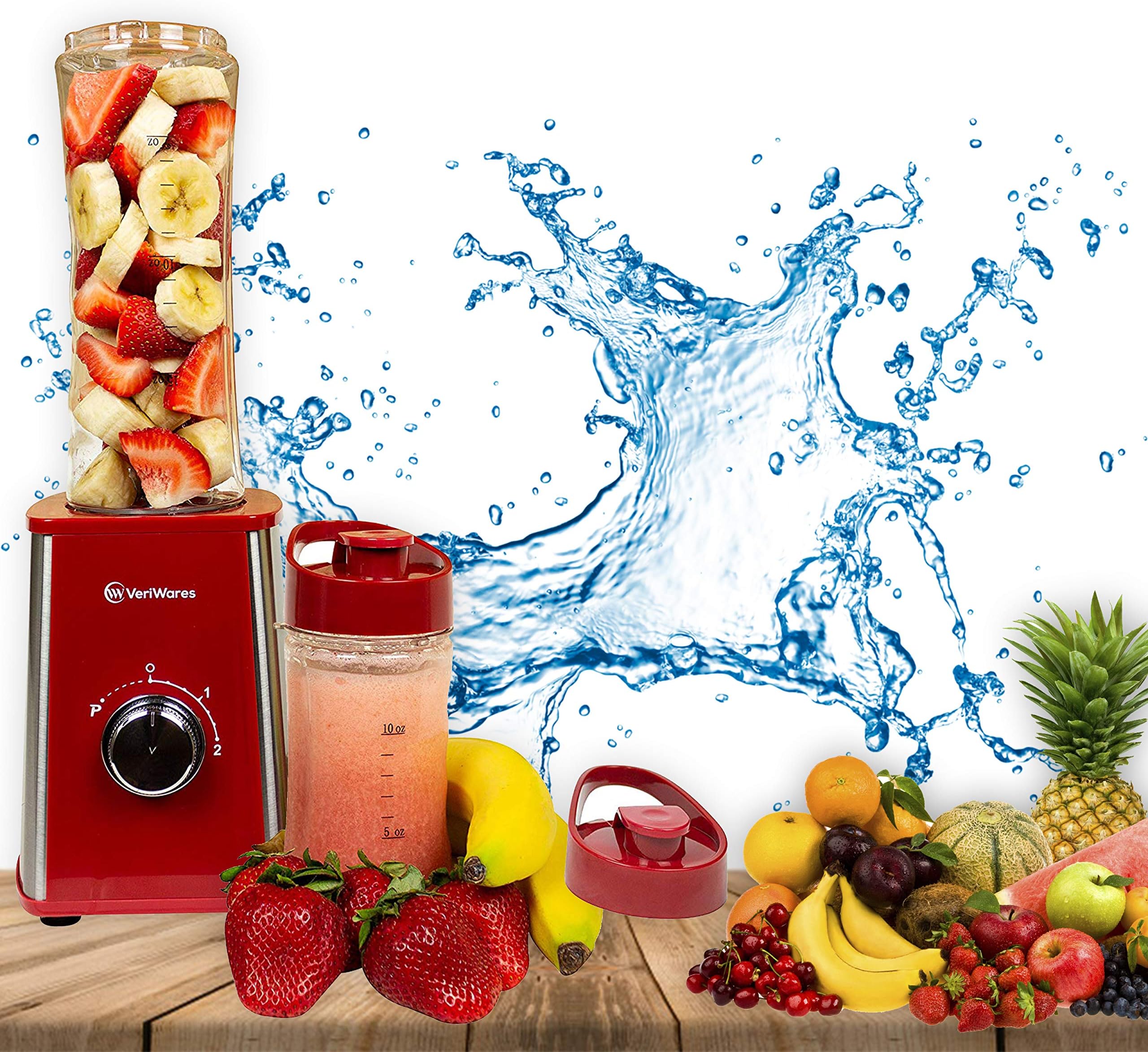 Personal Blender for Shakes and smoothies – Portable 2-Speed Motor and 3 Blades Good for Travel – Practical and Compact Design Smoothie Maker – 2 Leak-Proof BPA-Free Bottles with Oz Marks (Red)