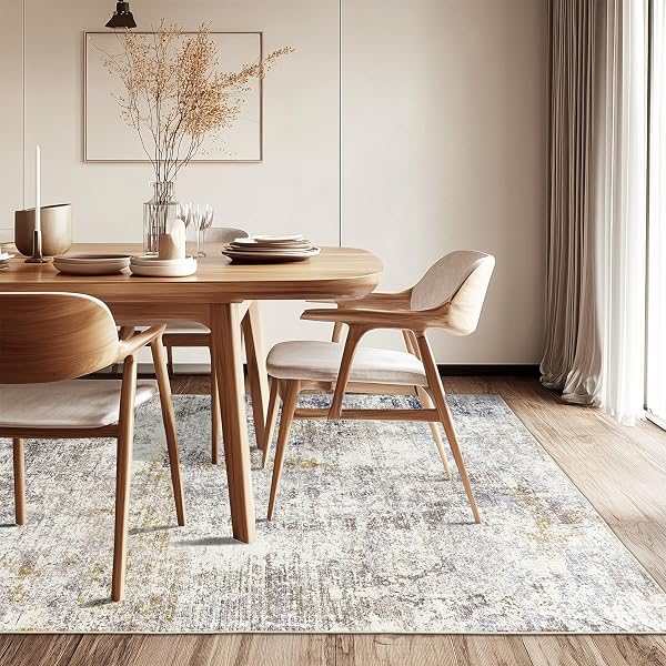 5X7 ABSTRACT AREA RUGS WASHABLE NON-SLIP RUG FOR LIVING ROOM BEDROOM SOFT CARPET INDOOR FLOOR NON-SHEDDING RUGS FOR DINING ROOM, KIDS PLAYROOM, FARMHOUSE, NURSERY DECOR, BEIGE