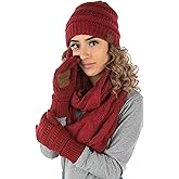 Funky Junque Hat Scarf Glove Set for Women – Matching Winter Set with Ribbed Knit Beanie, Infinity Scarf & Cozy Gloves