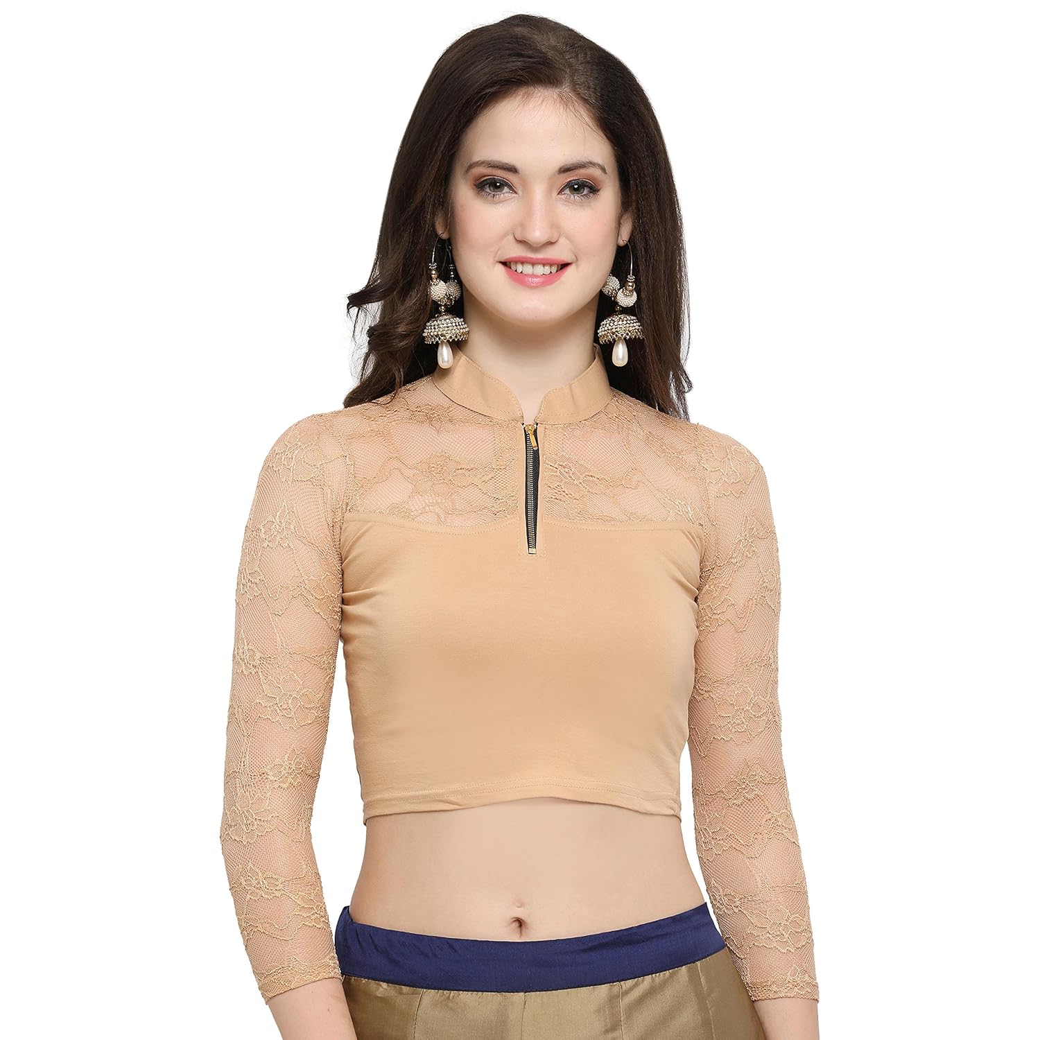 janasya women's cotton lycra stretchable readymade blouse (black)