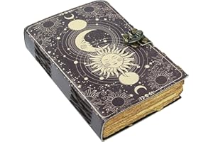 FOJA HANDICRAFT Sun & Moon Vintage Leather Journal for Men & Women 200 Pages of Antique Handmade Deckle Edge Vintage Paper, Leather Sketchbook, Drawing Journal, Printed Antique Leather Journals, Great Gift (7 x 5)