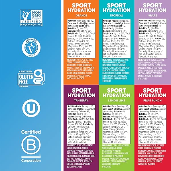 NUUN SPORT ELECTROLYTE TABLETS WITH MAGNESIUM, CALCIUM, POTASSIUM, CHLORIDE & SODIUM, GLUTEN FREE & VEGAN, MIXED FLAVORS, 6 PACK (60 SERVINGS TOTAL)
