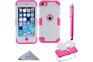 Wisdompro Case for iPod Touch 7, for iPod Touch 6, for iPod Touch 5, 3 in 1 Hybrid Soft Silicone and Hard PC Protective Case Cover for iPod Touch 5th 6th 7th Generation - Hotpink/White