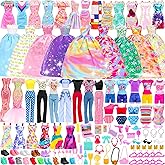 92 Pcs Doll Accessories - 11 Fashion Dresses 5 Party Gowns 4 Outfits 2 Swimsuits Bikini with 70 Accessories for 11.5 Inch Dol