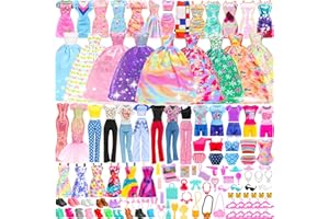 92 Pcs Doll Accessories - 11 Fashion Dresses 5 Party Gowns 4 Outfits 2 Swimsuits Bikini with 70 Accessories for 11.5 Inch Dol
