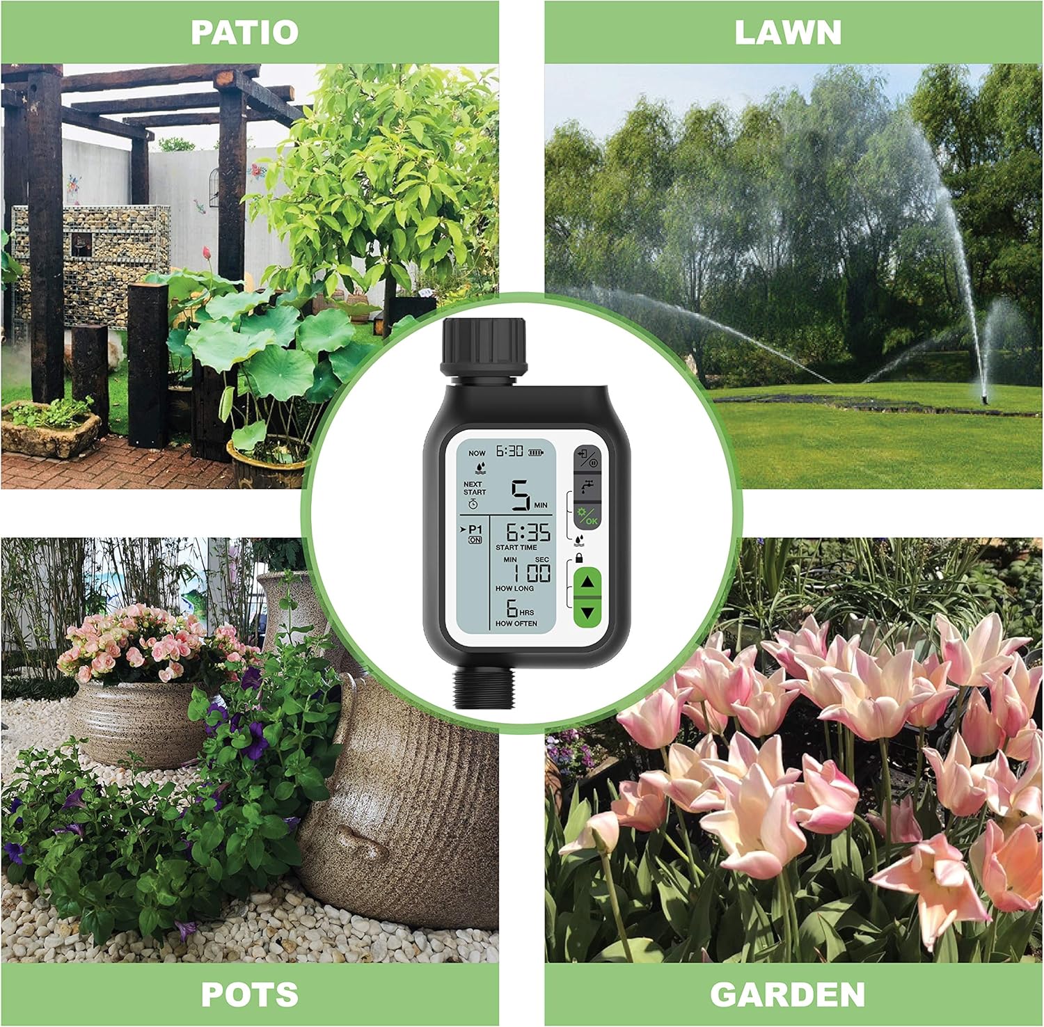 Kacsoo Hose Automatic Watering Timer, Irrigation Timer, Rain Sensor, 3 Separate Irrigation Programs, Large LCD, Upgrade Material, Faucet Digital Watering Timer for Garden Lawn Sprinkler: Home & Kitchen