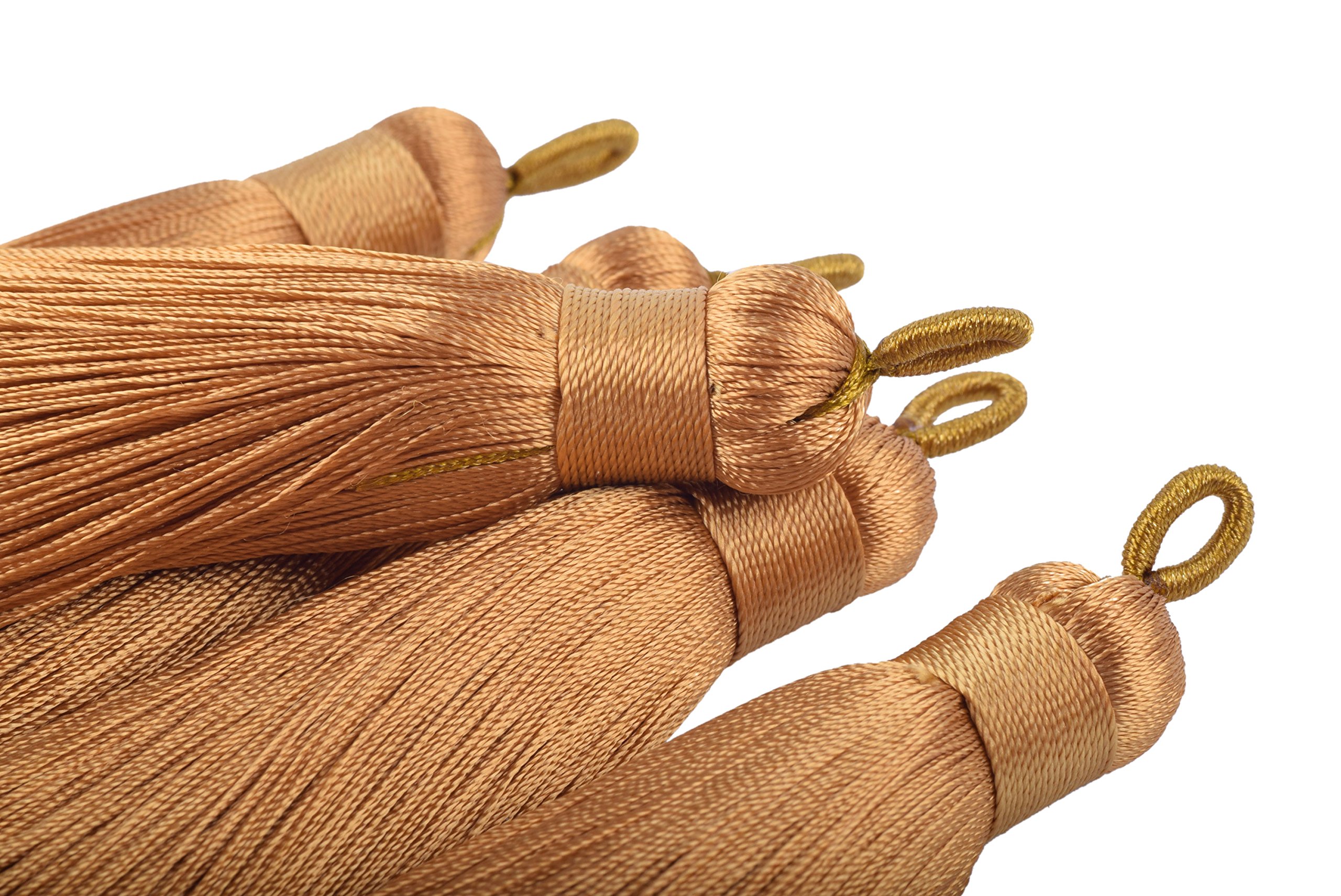KONMAY 10pcs 3.4''(8.5cm) Handmade Imitation Silk Tassels with Hanging Loop for Jewelry Making (Goldenrod)