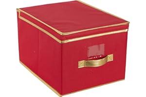 Simplify Holiday Jumbo Storage Box | Christmas Décor Organizer | Good for Seasonal Items | Closet Storage | Collapsible | Lidded | Red