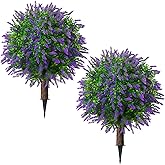 Sunnyglade 25.5" Set of 2 Artificial Lavender Topiary Ball Trees, Faux Lavender Shrub Bushes with Ground Spike, UV Resistant Fake Plants for Indoor, Garden, Yard, Porch, Patio Decor (2, Purple)